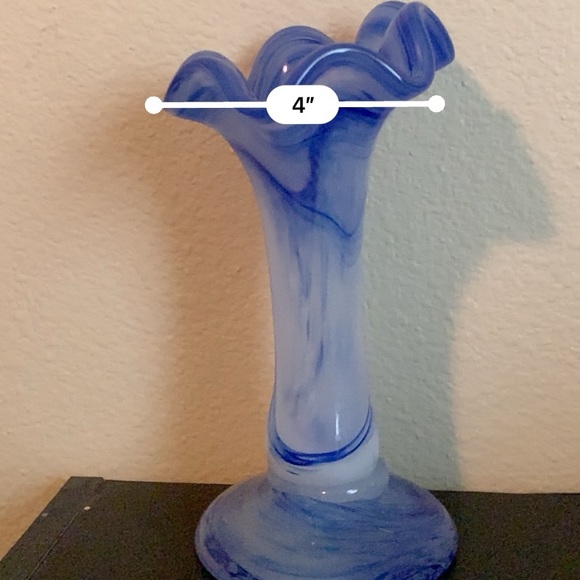 Hand blown Swung Glass Vase Blue Watercolor Design - Picture 6 of 7